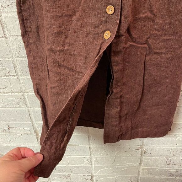 F.P.S.A. linen Hemp brown Button front Skirt 12 - Picture 5 of 10